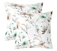 Manfei Watercolor Floral Throw Pillow Cover Cute Mint Flower Double Sides Pillow Case for Kids Boys Girls Room Decor,Modern Pastel Floral Cushion Cover for Bed Couch Sofa,2 Pack 24"x24"