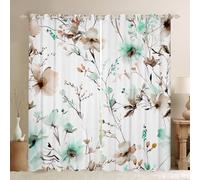 Manfei Watercolor Floral Window Curtains Cute Mint Flower Window Drapes,Modern Pastel Floral Window Treatments,Kids Boys Girls Room Decor,Grommet Top 2 Panel Set Bedroom Curtains, 66Wx72L inch