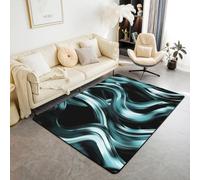 Manfei Wavy Stripes Area Rug Black and Blue Indoor Floor Mats Entrance Rugs for Kids Boys Girls Room Decor,Abstract Geometric Simple Art Non Slip Absorbent Carpets, 6'6" x 4'11" (Rectangular)