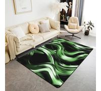 Manfei Wavy Stripes Area Rug Black and Green Indoor Floor Mats Entrance Rugs for Kids Boys Girls Room Decor,Abstract Geometric Simple Art Non Slip Absorbent Carpets, 6'6" x 4'11" (Rectangular)