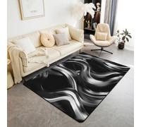Manfei Wavy Stripes Area Rug Black and Grey Indoor Floor Mats Entrance Rugs for Kids Boys Girls Room Decor,Abstract Geometric Simple Art Non Slip Absorbent Carpets, 6'6" x 4'11" (Rectangular)