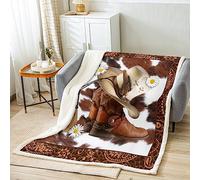 Manfei Western Cowboy Throw Blanket Cowboy Boots Hat Blanket for Couch Sofa, Abstract Cowhide Print Bed Blanket for Kids Boys Room Decor, Soft and Breathable Fleece Blanket(50 x 60 Inches)