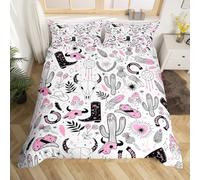 Manfei Western Duvet Cover Set King Size, Cowboy Comforter Cover with 2 Pillowcases, Retro Skull Cowboy Boots Hats Cactus Bedding Set 3pcs for Kids Boys Girls Room Decor Lightweight Bedspread Cover