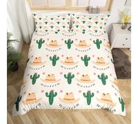 Manfei Western Kids Duvet Cover Set Single Size, American Cowboy Hats Bedding Set for Boys Girls Adult, Wild West Cactus Print Comforter Cover, Soft Polyester Quilt Cover, 1 Pillowcase, No Comforter