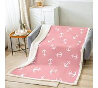 Manfei White Anchor Kids Throw Blanket Ocean Sailboat Pink Bed Blanket for Girls Teens Adults Room Decor, Nautical Theme Blanket for Couch Sofa, Soft and Breathable Fleece Blanket(60 x 80 Inches)