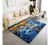 Manfei Wild Duck Area Rug 5x6'6'',Wildlife Animals Hunting Non Shedding Rug for Bedroom Playroom Bedside,Rustic Style Art Painting Carpet for Teens Child Women,Blue Yellow Decorative Indoor Floor Mat