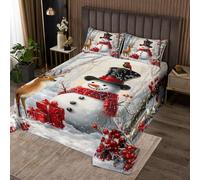 Manfei Winter Snowman Quilts Set for Kids,Merry Christmas Theme 3Pcs Bedspread Bedding Sets,Wild Breds Trees Deer Bed Cover Set,Red Fruits Plants Bedspread Coverlet with 2 Pillowcases (King Size)