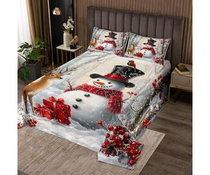 Manfei Winter Snowman Quilts Set for Kids,Merry Christmas Theme 3Pcs Bedspread Bedding Sets,Wild Breds Trees Deer Bed Cover Set,Red Fruits Plants Bedspread Coverlet with 2 Pillowcases (King Size)