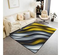 Manfei Yellow and Grey Area Rug Geometric Wavy Stripes Indoor Floor Mats Entrance Rugs for Kids Boys Girls Room Decor,Modern Abstract Non Slip Absorbent Carpets, 6'6" x 4'11" (Rectangular)