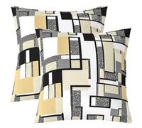 Manfei Yellow Grey Black Throw Pillow Covers (Pack of 2),Geometric Grid Patchwork Cushion Cover for Kids Girls Teens Grey Glitter Plaid Pillow Cases Modern Living Room Sofa Bed Decor,18" Lx18 W