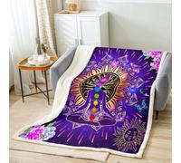 Manfei Yoga Chakra Kids Throw Blanket Boho Mandala Sun Moon Blanket for Couch Sofa, Watercolor Floral Bed Blanket for Boys Girls Bedroom Decor, Soft and Breathable Fleece Blanket(50 x 60 Inches)