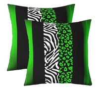 Manfei Zebra and Leopard Throw Pillow Cover 18"x18",Wildlife Animal Print Double Sides Print Cushion Cover for Bed Sofa,Green Black Abstract Lines 2 Pack Square Couch Pillow Cover
