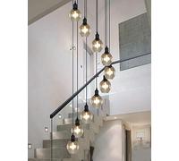 MANFFIER Duplex Staircase Chandelier Spiral LED Ceiling Lamp Glass Modern Minimalist Pendant Lights Multi Balls Long-lamp For Living Room 40x200cm Champagne Glass(Size:10 BALLS)