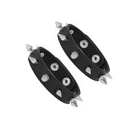 Manfnee 2Pack Punk Goth Bracelet for Man Women Leather Spike Rivet Metal Studded Wristbang Black