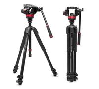 Manfrotto 055 Video Tripod w/502 Video Fluid Head, Aluminium, Professional Heavy Duty System, with Levelling Column, Lever Lock, Camera Tripod Stand, for DSLR/Mirrorless Cameras, Camcorders