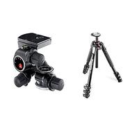 Manfrotto 410 Junior Geared Head with Release Plate and Micrometric Knobs, Black & 190XPRO Aluminium 4 Section Tripod with Horizontal Column