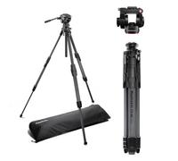 Manfrotto 500X Fluid Video Head with ONE Hybrid Carbon Fiber Tripod, Photo & Video Tripod Kit, 5 kg Payload, Levelling Column, 90° Horizontal Column, Quick Release System, for DSLR, Mirrorless Cameras