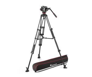Manfrotto 504X Fluid Video Head with Twin Tripod, Kit with Alu Tripod and Video Head, Twin Leg, Mid-Level Spreader, DSLR, Digital Cameras, Camcorders, for Videographer, Carrying Bag, Holds up to 12kg