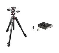 Manfrotto Kit 3-Section Tripod with 3-Way Head in Aluminium, Professional Photography Accessories Kit, Camera Tripod with Camera Head & 200PL, Quick Release Plate with 1/4 Inch Screw
