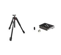 Manfrotto MT055XPRO3, 055 Aluminium 3 Section Tripod, Black & 200PL, Quick Release Plate with 1/4 Inch Screw, Compatible with DSLR, Compact System Camera, Mirrorless, Multi-Colour