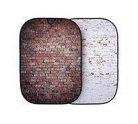 Manfrotto Urban Collapsible 1.5m x 2.1m (5' x 7') Classic Red / Distressed White Brick, 2 in 1 Background, Backdrop, Double Sided, Portable, Reversible background, Portraits, Pop up - LL LB5706