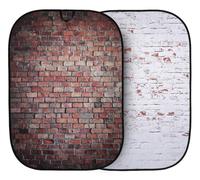 Manfrotto Urban Collapsible 1.5m x 2.1m (5' x 7') Classic Red / Distressed White Brick, 2 in 1 Background, Backdrop, Double Sided, Portable, Reversible background, Portraits, Pop up - LL LB5706