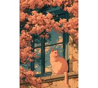 Manga Cat Journal - A Cute Anime Aesthetic Notebook for Cat Lovers & Writers: Dreamy Painterly Cherry Blossom Cover, 150 Lined Pages, 6x9 Inches - Ex Libris Bookplate & Index