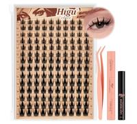 Manga-Cluster-Lashes Kit 10-18mm, Higu clace Natural Lashes Cluster Kit D curl, Eyelashes- Individual kit with Bond and Seal Remover and Tweezers, DIY Eyelash Extensions Kit at Home(Manga R）
