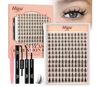 Manga-Cluster-Lashes Kit D curl, Higu clace Natural Lash Clusters Kit 10-18mm, Eyelashes-Individual kit with Bond and Seal and Tweezers, DIY Eyelash Extensions Kit at Home(Natural-C）