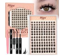 Manga-Cluster-Lashes Kit D curl, Higu clace Wispy Lash Clusters Kit 10-18mm, Eyelashes-Individual kit with Bond and Seal and Tweezers, DIY Eyelash Extensions Kit at Home(Natural-D）