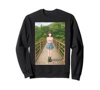 Manga Girl Rope Bridge Positive Overcoming Fear Japanese Mes Sweatshirt