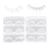 Manga Lashes, 6 Pairs of Comic False Eyelash Strips, White Upper Eyelashes and Lower Eyelashes, Slim Natural Eyelash Extension Tool