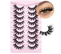 Manga Lashes Natural Look False Eyelashes Spiky Eyelashes Anime Fake Eyelashes Strip 3D Doll Lashes False Eye Lashes with Invisible Lash Band 10 Pairs