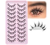 Manga Lashes Natural Look False Eyelashes Spiky Eyelashes Anime Fake Eyelashes Strip 3D Doll Lashes False Eye Lashes with Invisible Lash Band 10 Pairs