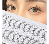 Manga Lashes Natural Look Japanese Anime Lashes Korean Asian Spiky Lashes with Clear Band Short Fake Eyelash 10 Pairs Pack