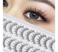 Manga Lashes Natural Look Japanese Anime Lashes Korean Asian Spiky Lashes with Clear Band Short Fake Eyelash 10 Pairs Pack