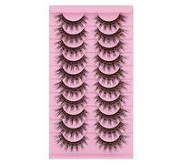 Manga Lashes Natural Look Japanese Anime Lashes Korean Asian Spiky Lashes with Clear Band Short Fake Eyelash 10 Pairs Pack