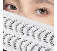 Manga Lashes Natural Look Japanese Anime Lashes Korean Asian Wispy Spiky Lashes with Clear Band Short Fake Eyelash 10 Pairs Pack(C-Clear Band Y12|6-10MM)