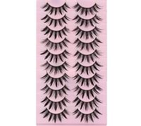 Manga Lashes Natural Wet Look Wispy Spiky Lashes 10 Pairs Anime Eyelashes Wispy Natural Lashes Extension Strip Thai Fake Eye Lashes Handmade Thick Soft Fake Eyelashes(A02)