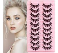 Manga Lashes Natural Wet Look Wispy Spiky Lashes 10 Pairs Anime Eyelashes Wispy Natural Lashes Extension Strip Thai Fake Eye Lashes Handmade Thick Soft Fake Eyelashes(A02)