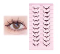 Manga Natural Look Anime Eyelashes, Thin Faux Mink False Eyelashes, Fluffy Spiked 3D Volume Eyelashes, Korean Japanese Asian Cosplay False Eyelashes Look Like Individual Clusters. (10 Pairs)