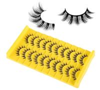 Manga Style Cat Eye Lashes - 10 Pairs, 3D Curl Russian Strip Lashes, Fluffy & Wispy False Eyelashes, Clear Band - 13-15 mm