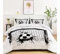 Manga-style football Coverless Duvet Super King Size 10.5 Tog - White Reversible Machine Washable Quilt for Boys Girls Teenagers - Soft Anti-Allergy All Seasons Bedding with 2 Pillowcase (ZQ26)