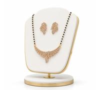 Mangalsutra Set with Leaf Design, Black Beads & Earrings | Sparkling Crystal Accents, Matching Earrings Included, Black Bead Chain, Leaf Motif Pendant, Gold-Tone Finish