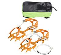 Manganese Steel Ice Crampons - 14 Teeth with Adjustable Link Rod and Semi - Rigid Frame, Resistant Safety Buckle for Glacier Hiking Ski Climbing and Mountaineering Boots S