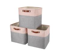 Mangata 25|28|30|33cm Fabric Storage Boxes, Set of 3 Storage Cubes(28x28x28cm, Grey Pink)