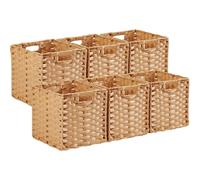 Mangata 25 cm Storage Cube Boxes for 27 cm Closet, Rattan Effect Storage Baskets, Wicker Woven Polyrattan Material Closet Organizer, 25x25x25 cm, Easy to Clean(Popcorn, 6 Pack)