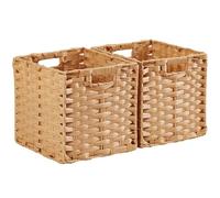Mangata 25 cm Storage Cube Boxes for 27 cm Closet, Rattan Effect Storage Baskets, Wicker Woven Polyrattan Material Closet Organizer, 25x25x25 cm, Easy to Clean(Popcorn, 2 Pack)