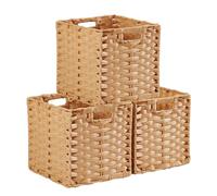 Mangata 28 cm Storage Cube Boxes for 30 cm Closet, Rattan Effect Storage Baskets, Wicker Woven Polyrattan Material Closet Organizer, 28x28x28 cm, Easy to Clean(Popcorn, 3 Pack)
