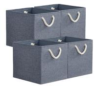 Mangata 4 Pack Large Storage Baskets for Shelves, Fabric Storage Bins with Cotton Rope Handles Home Organization, Collapsible Baskets for Organizing Clothes Toy Nursery 33x38x33cm, Cold Grey